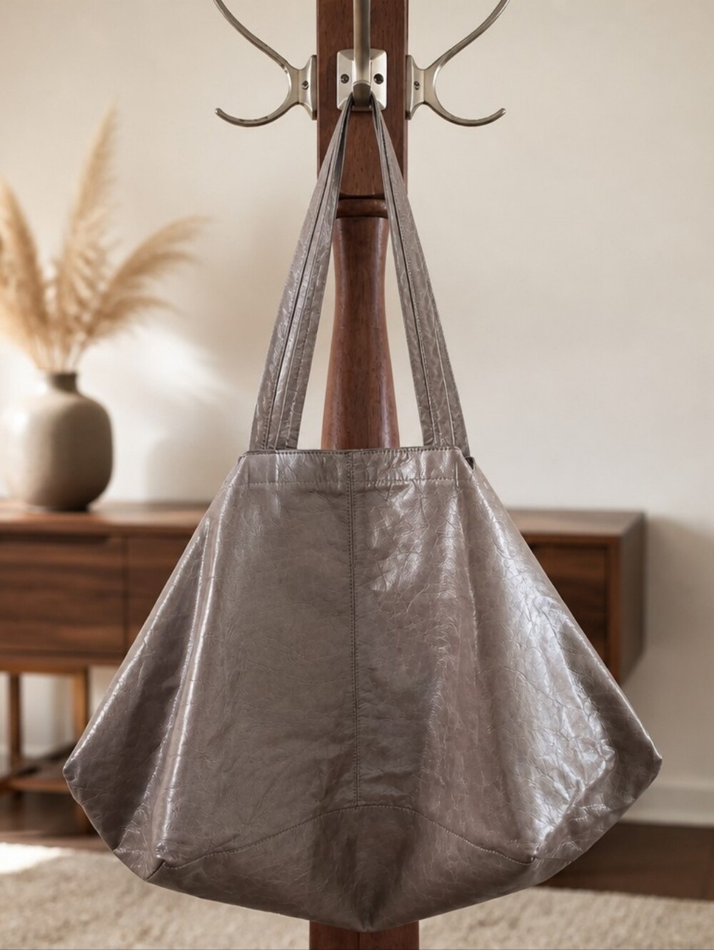 Massimo Dutti Brown Leather Slouchy Oversized Tote Bag Made in Spain